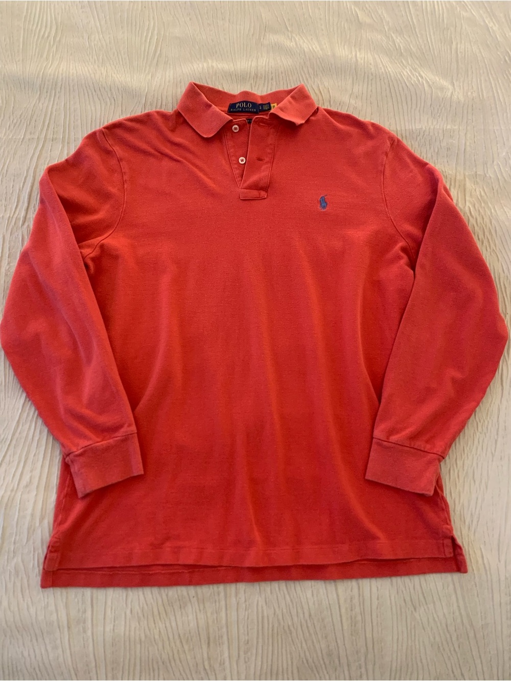 Polo Ralph Lauren Coral Red Pique Cotton Long Sleeve Polo, size Large